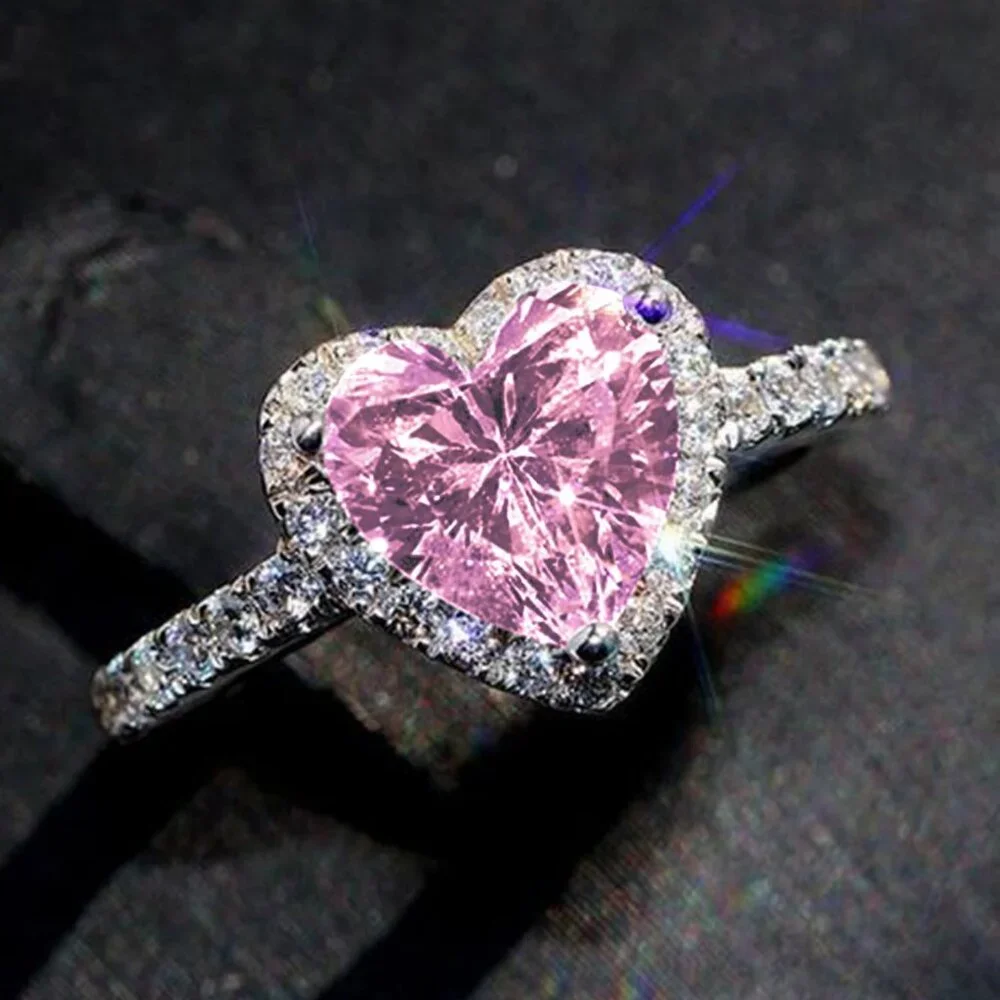 Pink Women's Rotic Heart Cubic Zirconia Ring